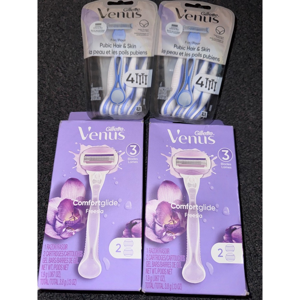 Gillette Venus Comfortglide Freesia & Pubic Hair Skin Razor Bundle 4 Packs Total